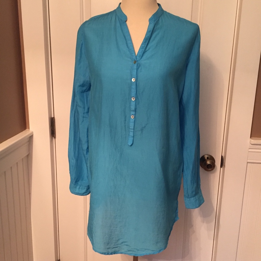 FABRIZIO GIANNI TOP TUNIC TURQUOISE BLUE LONG SLEEVE Size 1 SMALL S